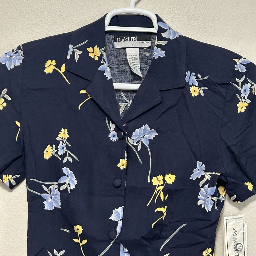 90s Radcliffe Blouse Womens SP Navy Blue Floral NWT